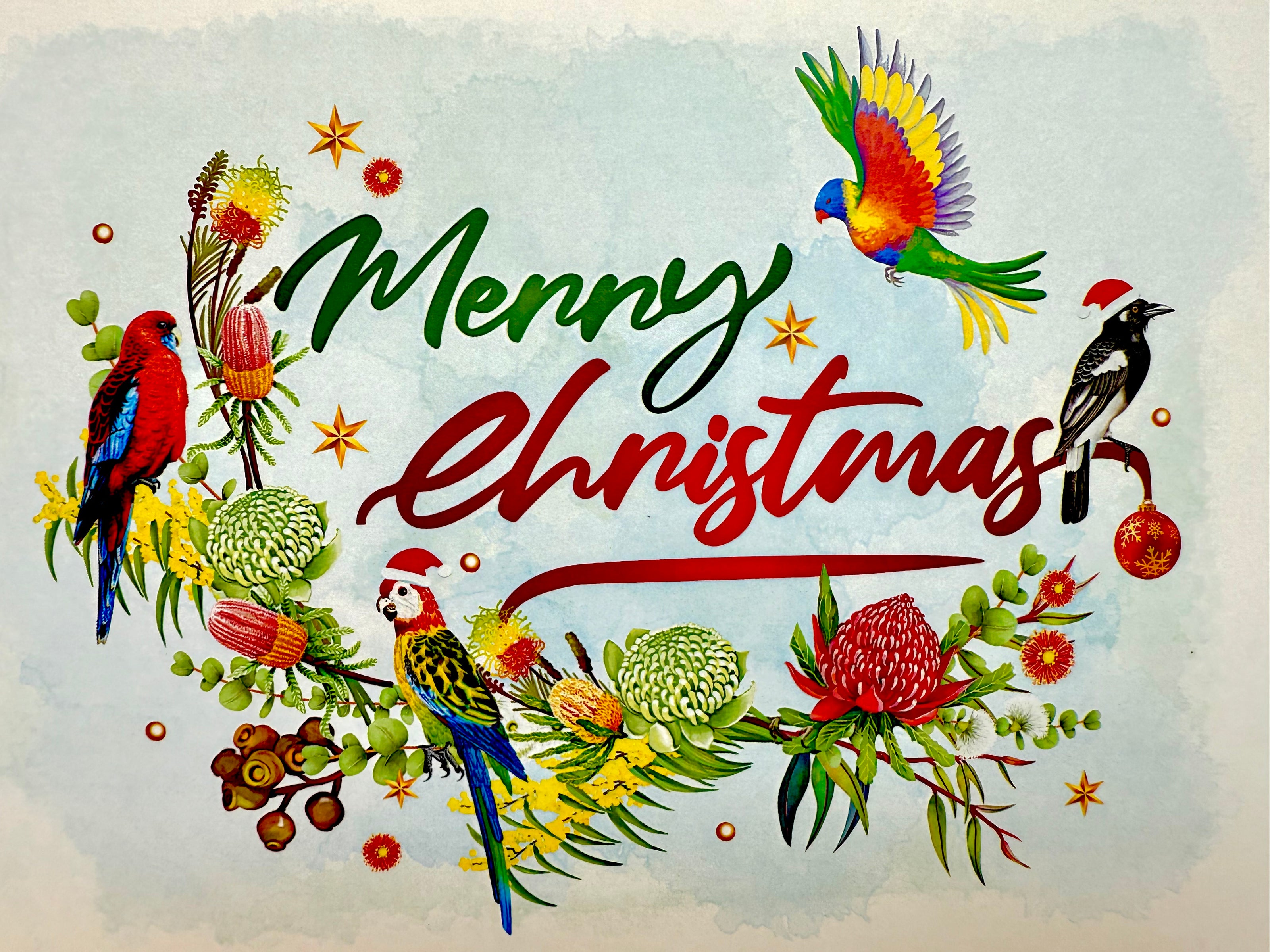 Australian Native Birds & Flowers Christmas Tree Origami Pop Cards 3D Pop Up Greeting Card Merry Christmas Thank You Handmade Best Wishes Blank Card Gift Happy Holidays Celebrate the Special Day