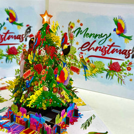 Australian Native Birds & Flowers Christmas Tree Origami Pop Cards 3D Pop Up Greeting Card Merry Christmas Thank You Handmade Best Wishes Blank Card Gift Happy Holidays Celebrate the Special Day