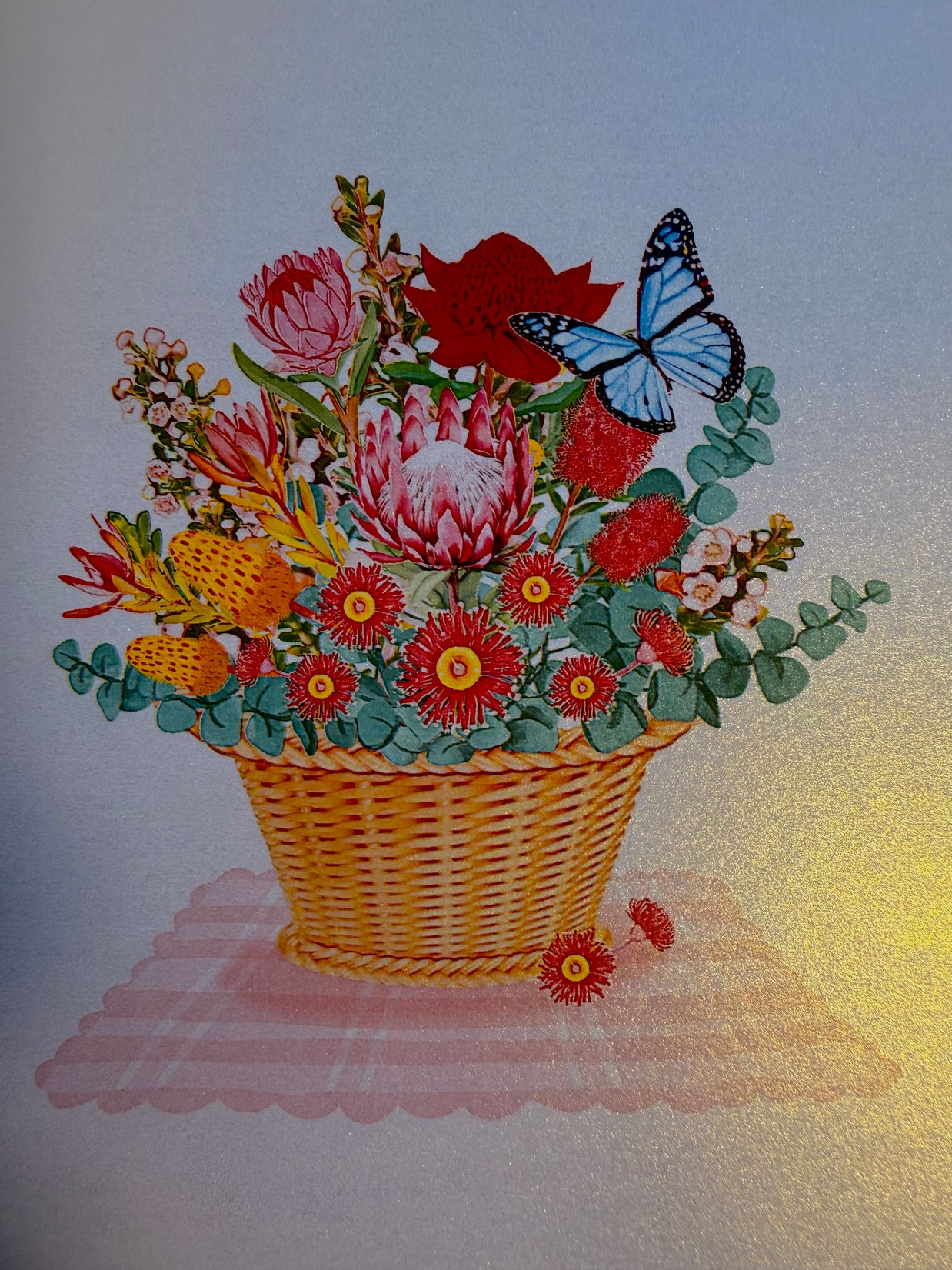 Australian Native Flower Basket with a Blue Butterfly Origami Pop Cards 3D Pop Up Greeting Card Happy Birthday Thank You Handmade Gift Thinking of You Blank Card for Any Occasion Happy Mother's Day Happy Father's Australiana Celebrate the Beauty of Flower