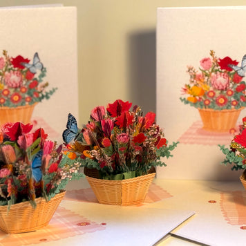 Australian Native Flower Basket with a Blue Butterfly Origami Pop Cards 3D Pop Up Greeting Card Happy Birthday Thank You Handmade Gift Thinking of You Blank Card for Any Occasion Happy Mother's Day Happy Father's Australiana Celebrate the Beauty of Flower