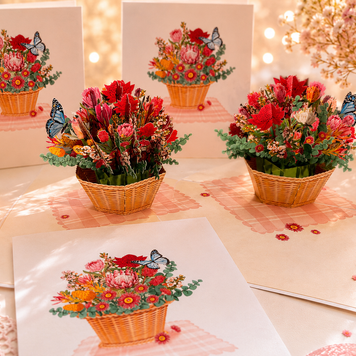 Australian Native Flower Basket with a Blue Butterfly Origami Pop Cards 3D Pop Up Greeting Card Happy Birthday Thank You Handmade Gift Thinking of You Blank Card for Any Occasion Happy Mother's Day Happy Father's Australiana Celebrate the Beauty of Flower