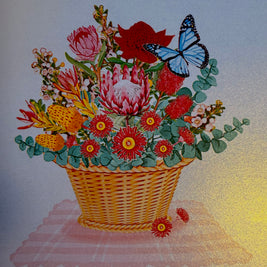 Australian Native Flower Basket with a Blue Butterfly Origami Pop Cards 3D Pop Up Greeting Card Happy Birthday Thank You Handmade Gift Thinking of You Blank Card for Any Occasion Happy Mother's Day Happy Father's Australiana Celebrate the Beauty of Flower