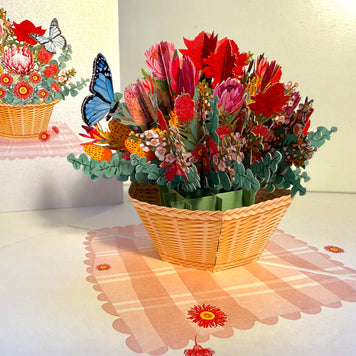 Australian Native Flower Basket with a Blue Butterfly Origami Pop Cards 3D Pop Up Greeting Card Happy Birthday Thank You Handmade Gift Thinking of You Blank Card for Any Occasion Happy Mother's Day Happy Father's Australiana Celebrate the Beauty of Flower