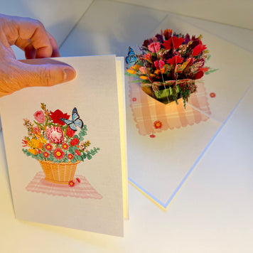 Australian Native Flower Basket with a Blue Butterfly Origami Pop Cards 3D Pop Up Greeting Card Happy Birthday Thank You Handmade Gift Thinking of You Blank Card for Any Occasion Happy Mother's Day Happy Father's Australiana Celebrate the Beauty of Flower
