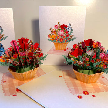 Australian Native Flower Basket with a Blue Butterfly Origami Pop Cards 3D Pop Up Greeting Card Happy Birthday Thank You Handmade Gift Thinking of You Blank Card for Any Occasion Happy Mother's Day Happy Father's Australiana Celebrate the Beauty of Flower