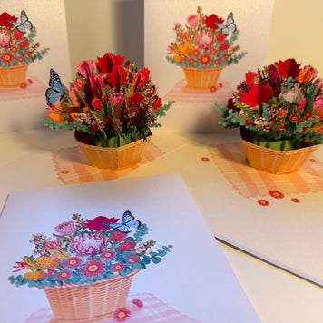 Australian Native Flower Basket with a Blue Butterfly Origami Pop Cards 3D Pop Up Greeting Card Happy Birthday Thank You Handmade Gift Thinking of You Blank Card for Any Occasion Happy Mother's Day Happy Father's Australiana Celebrate the Beauty of Flower