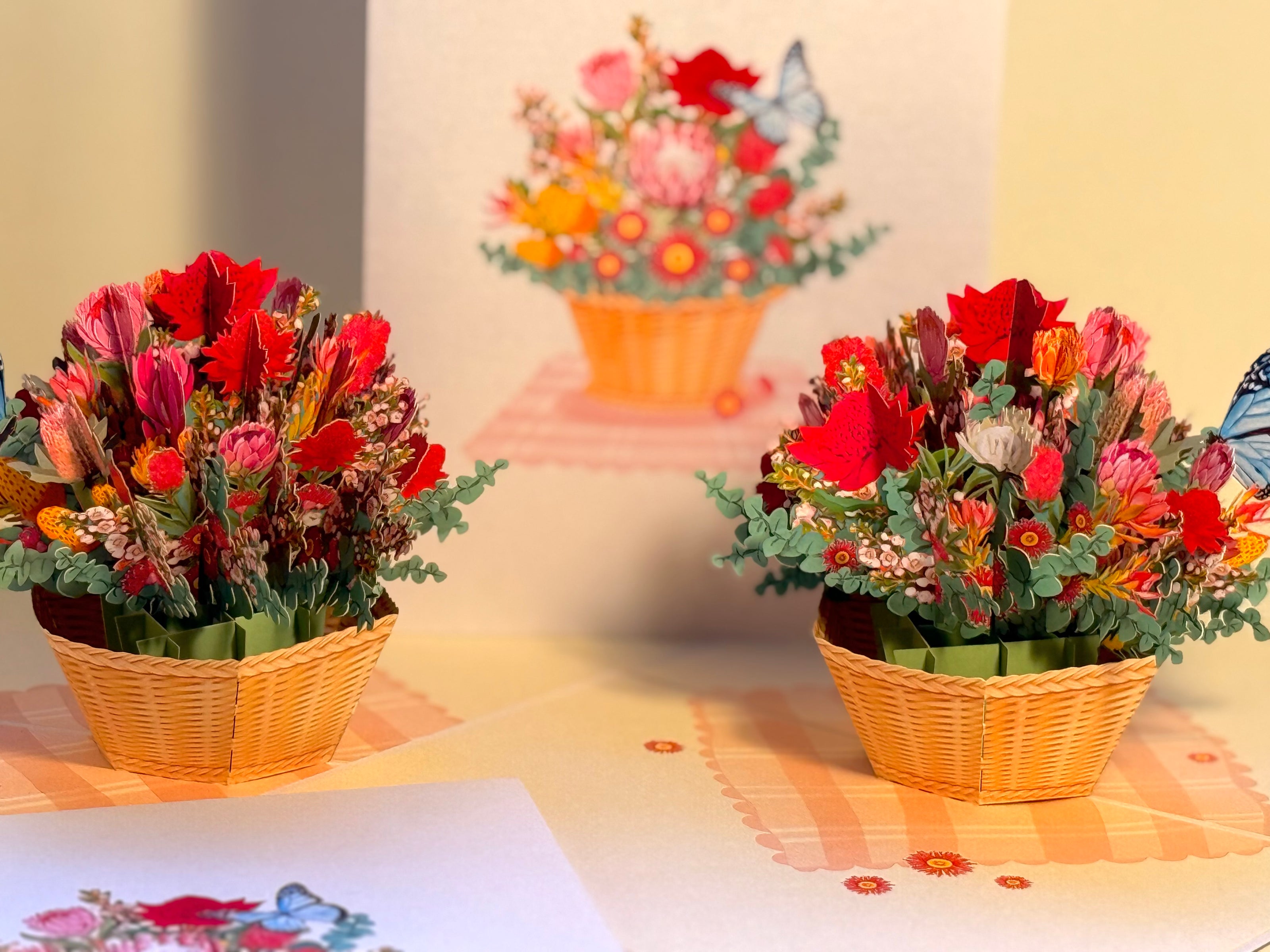 Australian Native Flower Basket with a Blue Butterfly Origami Pop Cards 3D Pop Up Greeting Card Happy Birthday Thank You Handmade Gift Thinking of You Blank Card for Any Occasion Happy Mother's Day Happy Father's Australiana Celebrate the Beauty of Flower