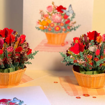 Australian Native Flower Basket with a Blue Butterfly Origami Pop Cards 3D Pop Up Greeting Card Happy Birthday Thank You Handmade Gift Thinking of You Blank Card for Any Occasion Happy Mother's Day Happy Father's Australiana Celebrate the Beauty of Flower