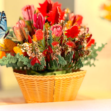 Australian Native Flower Basket with a Blue Butterfly Origami Pop Cards 3D Pop Up Greeting Card Happy Birthday Thank You Handmade Gift Thinking of You Blank Card for Any Occasion Happy Mother's Day Happy Father's Australiana Celebrate the Beauty of Flower