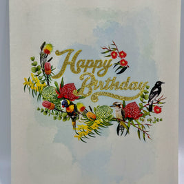 Australian Native Garden & Birds Happy Birthday Origami Pop Cards 3D Pop Up Greeting Card Thank You Handmade Gift Thinking of You Happy Birthday Occasion Australiana Celebrate the Beauty and Happiness During Special Day Best Wishes Gift