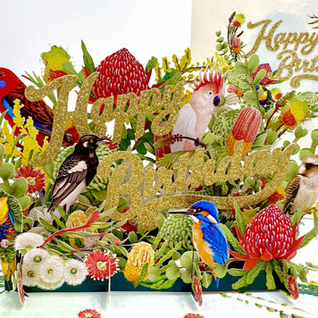 Australian Native Garden & Birds Happy Birthday Origami Pop Cards 3D Pop Up Greeting Card Thank You Handmade Gift Thinking of You Happy Birthday Occasion Australiana Celebrate the Beauty and Happiness During Special Day Best Wishes Gift