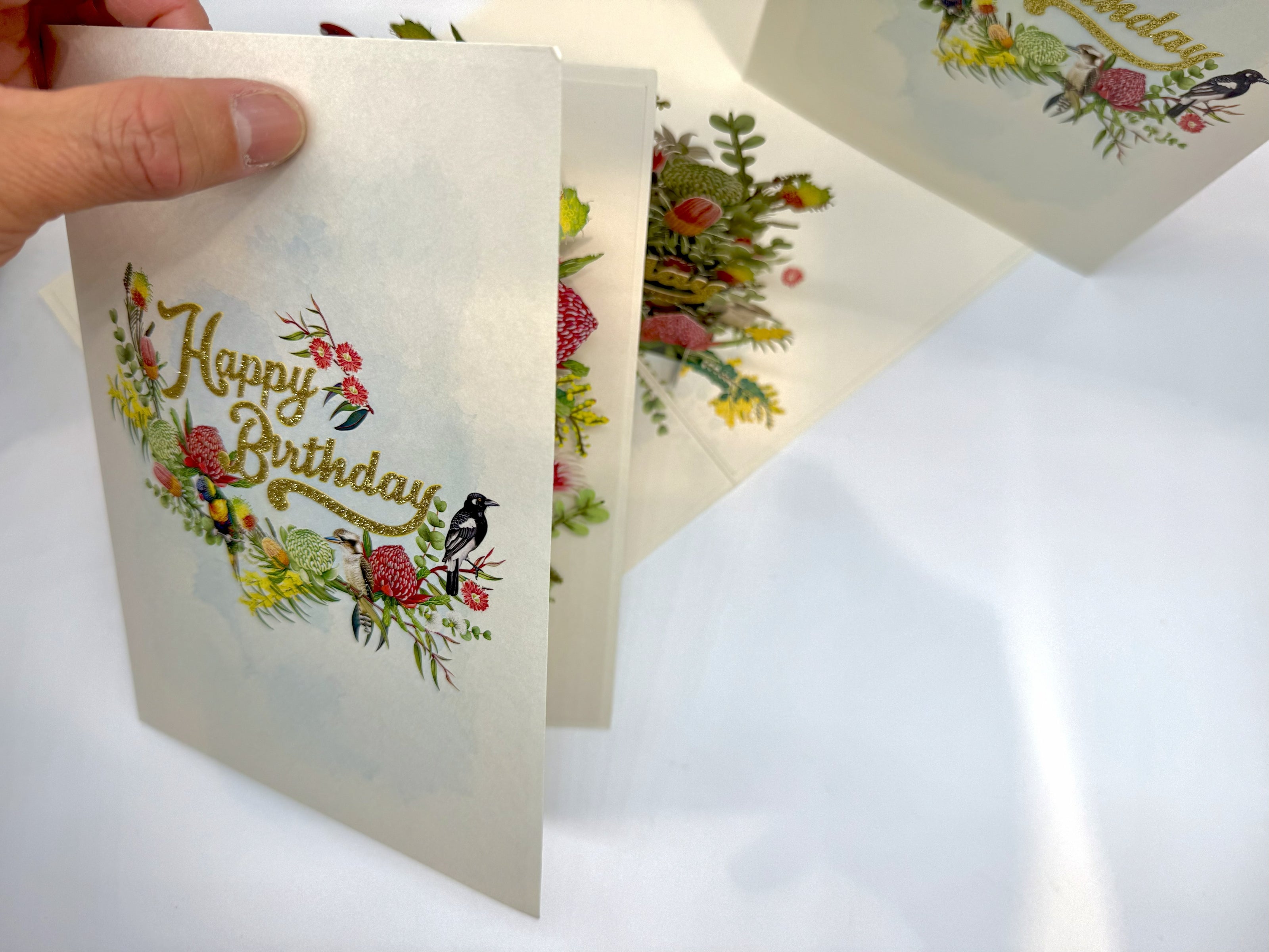 Australian Native Garden & Birds Happy Birthday Origami Pop Cards 3D Pop Up Greeting Card Thank You Handmade Gift Thinking of You Happy Birthday Occasion Australiana Celebrate the Beauty and Happiness During Special Day Best Wishes Gift