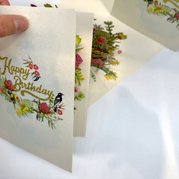 Australian Native Garden & Birds Happy Birthday Origami Pop Cards 3D Pop Up Greeting Card Thank You Handmade Gift Thinking of You Happy Birthday Occasion Australiana Celebrate the Beauty and Happiness During Special Day Best Wishes Gift