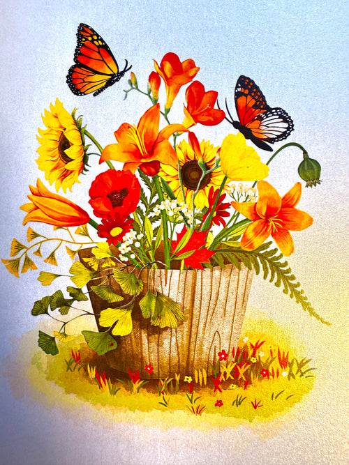 Autumn Flowers in Bucket with Butterflies Origami Pop Cards 3D Pop Up Greeting Card Happy Birthday Thank You Handmade Gift Thinking of You Blank Card for Any Occasion Happy Mother's Day Happy Father's Australiana Celebrate the Beauty of Autumn Flower