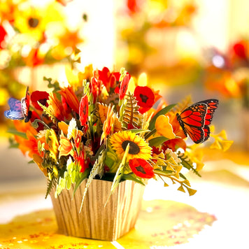 Autumn Flowers in Bucket with Butterflies Origami Pop Cards 3D Pop Up Greeting Card Happy Birthday Thank You Handmade Gift Thinking of You Blank Card for Any Occasion Happy Mother's Day Happy Father's Australiana Celebrate the Beauty of Autumn Flower