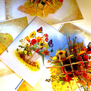 Autumn Flowers in Bucket with Butterflies Origami Pop Cards 3D Pop Up Greeting Card Happy Birthday Thank You Handmade Gift Thinking of You Blank Card for Any Occasion Happy Mother's Day Happy Father's Australiana Celebrate the Beauty of Autumn Flower
