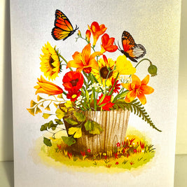 Autumn Flowers in Bucket with Butterflies Origami Pop Cards 3D Pop Up Greeting Card Happy Birthday Thank You Handmade Gift Thinking of You Blank Card for Any Occasion Happy Mother's Day Happy Father's Australiana Celebrate the Beauty of Autumn Flower