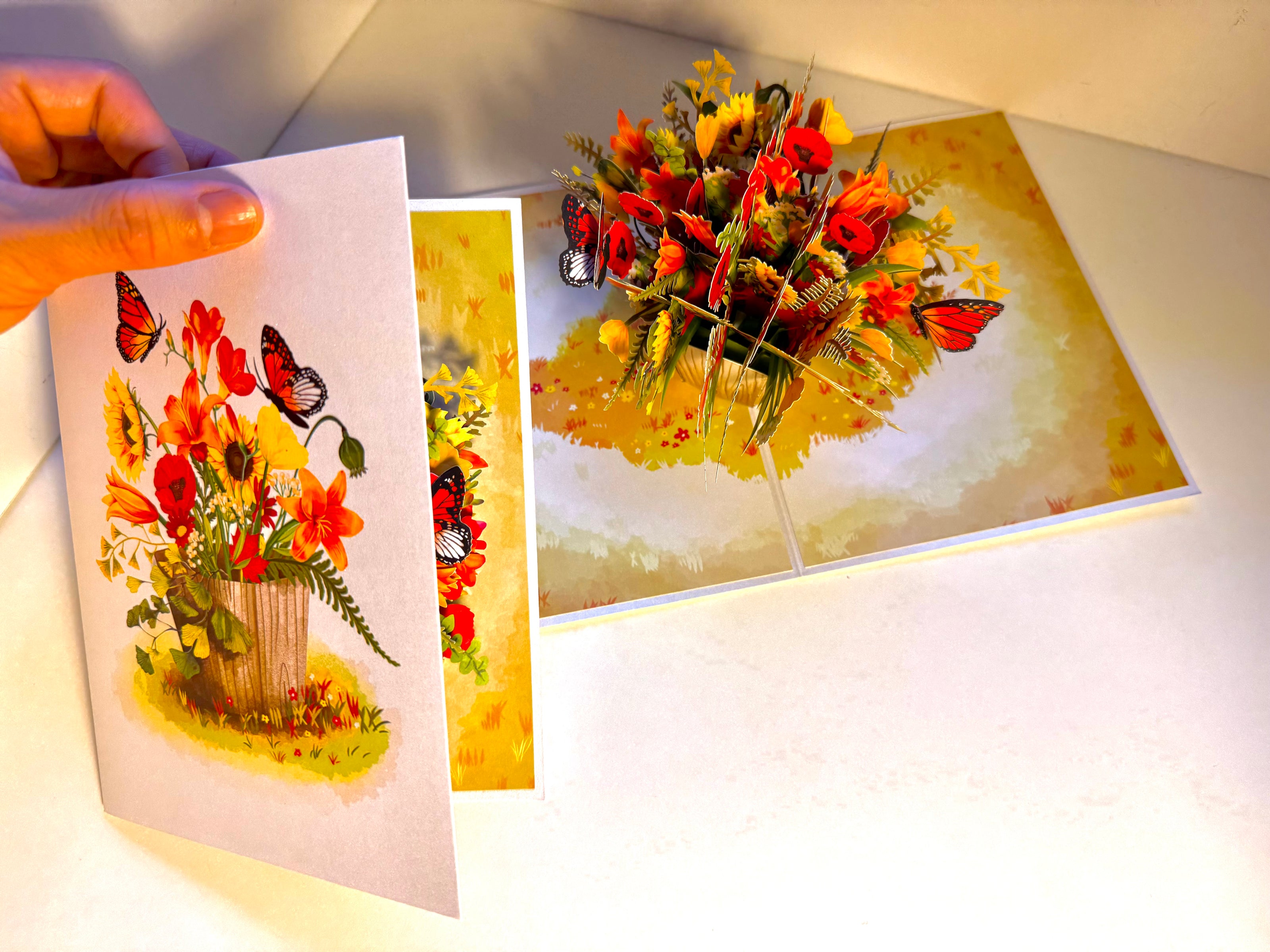 Autumn Flowers in Bucket with Butterflies Origami Pop Cards 3D Pop Up Greeting Card Happy Birthday Thank You Handmade Gift Thinking of You Blank Card for Any Occasion Happy Mother's Day Happy Father's Australiana Celebrate the Beauty of Autumn Flower