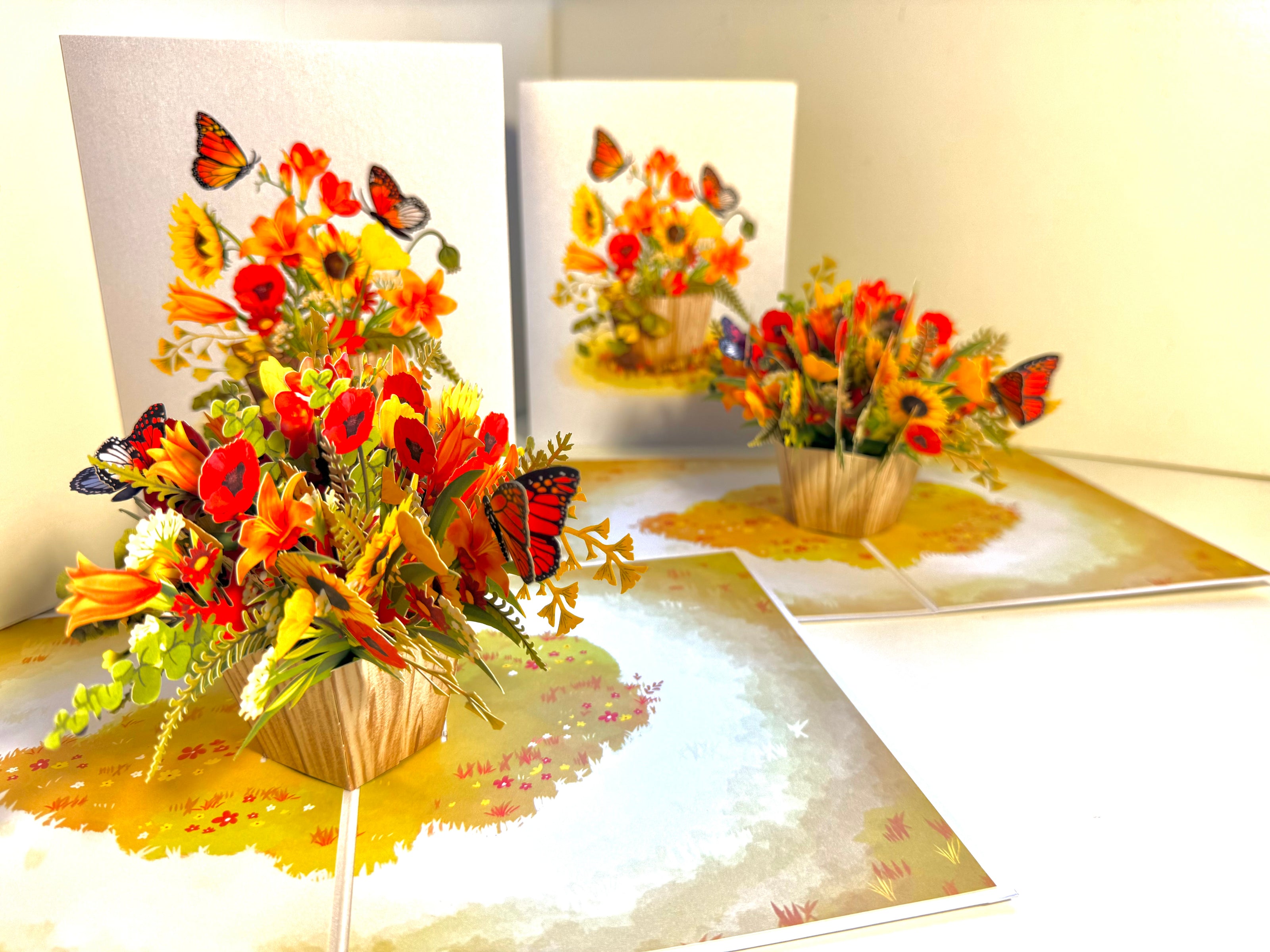 Autumn Flowers in Bucket with Butterflies Origami Pop Cards 3D Pop Up Greeting Card Happy Birthday Thank You Handmade Gift Thinking of You Blank Card for Any Occasion Happy Mother's Day Happy Father's Australiana Celebrate the Beauty of Autumn Flower