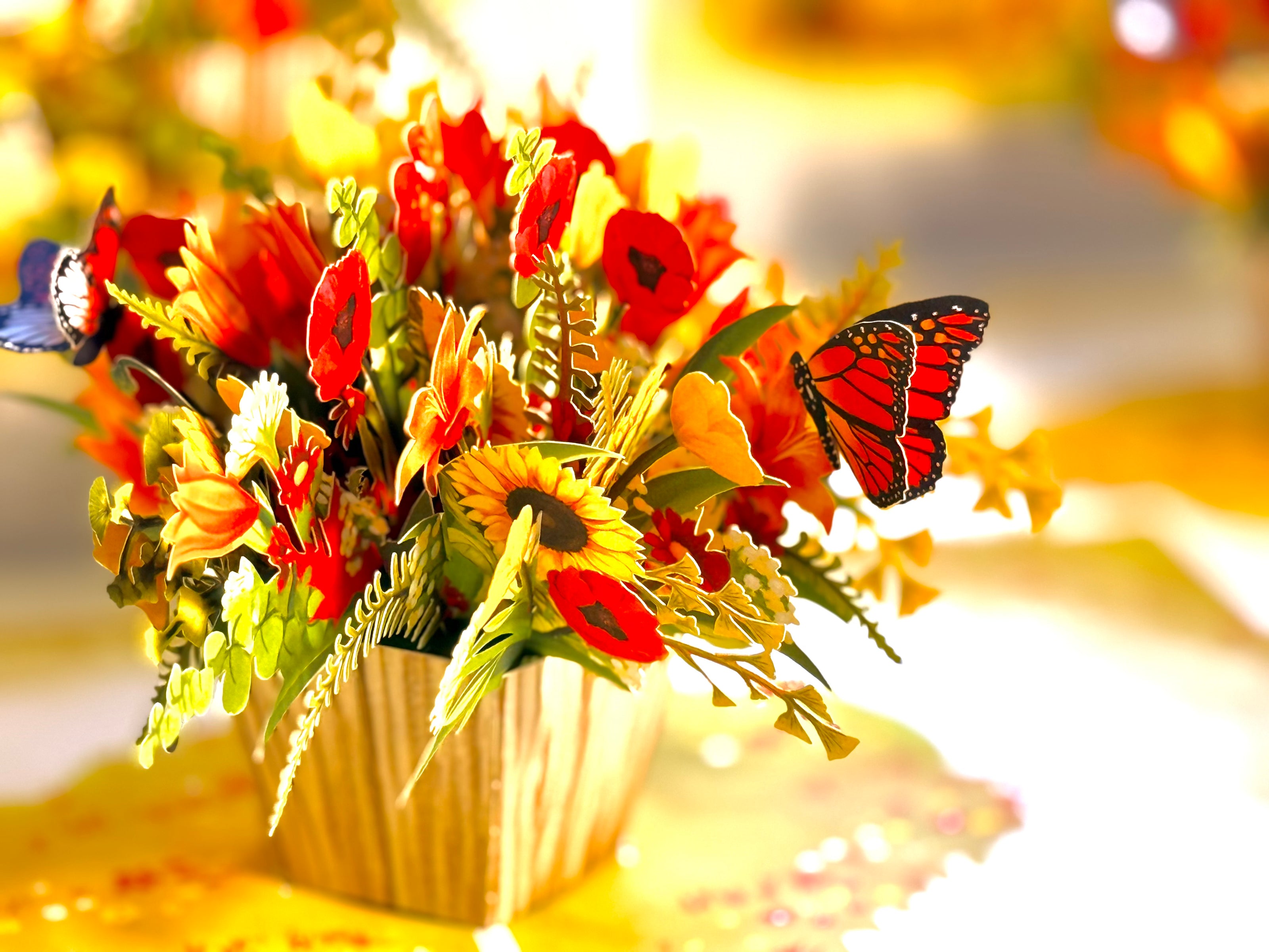 Autumn Flowers in Bucket with Butterflies Origami Pop Cards 3D Pop Up Greeting Card Happy Birthday Thank You Handmade Gift Thinking of You Blank Card for Any Occasion Happy Mother's Day Happy Father's Australiana Celebrate the Beauty of Autumn Flower