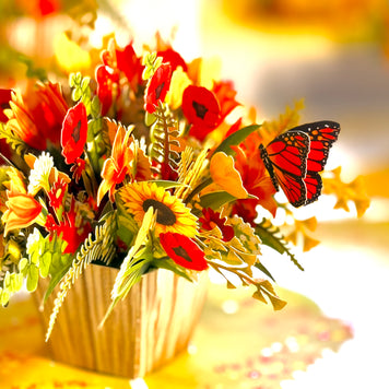 Autumn Flowers in Bucket with Butterflies Origami Pop Cards 3D Pop Up Greeting Card Happy Birthday Thank You Handmade Gift Thinking of You Blank Card for Any Occasion Happy Mother's Day Happy Father's Australiana Celebrate the Beauty of Autumn Flower
