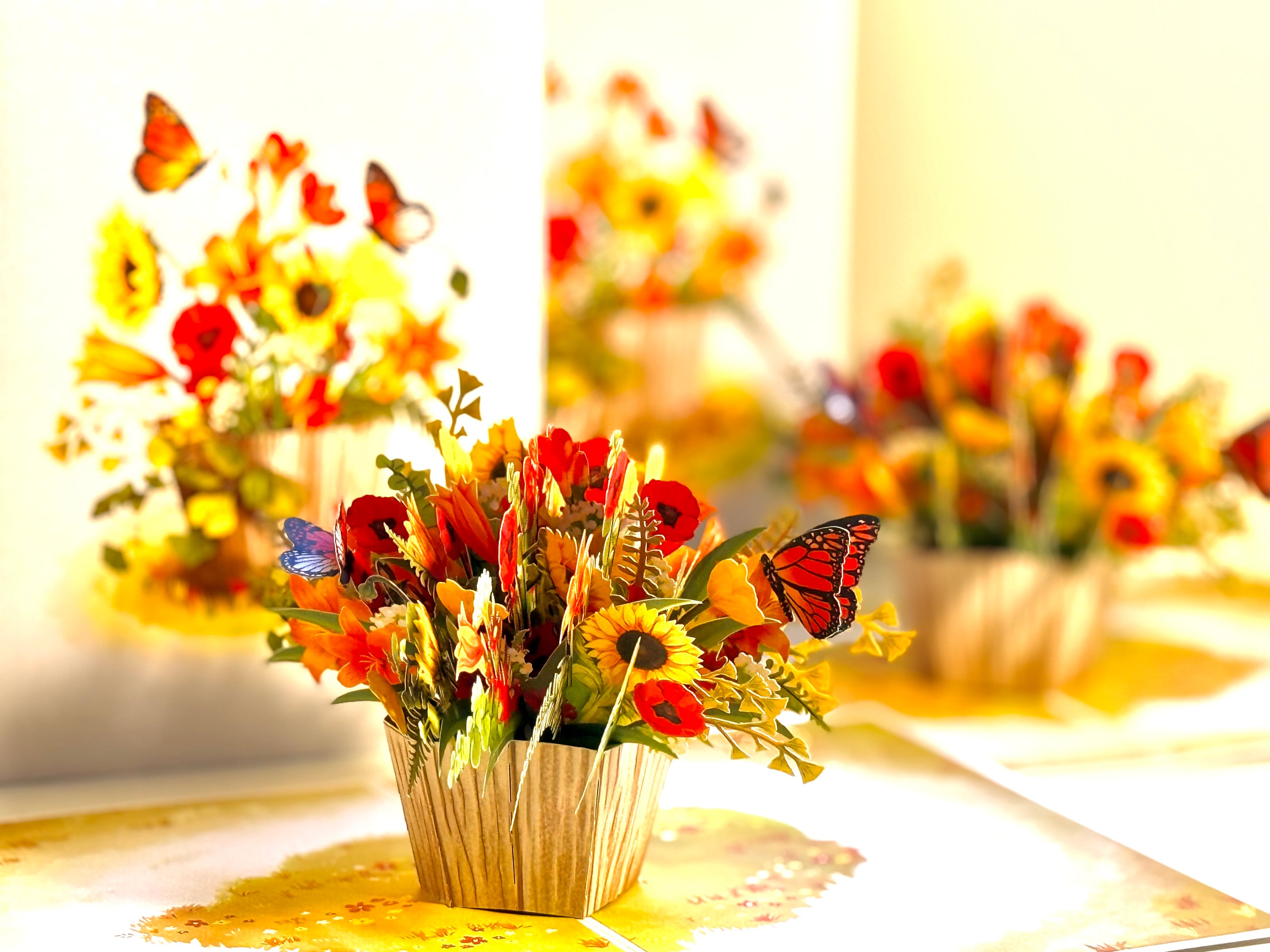 Autumn Flowers in Bucket with Butterflies Origami Pop Cards 3D Pop Up Greeting Card Happy Birthday Thank You Handmade Gift Thinking of You Blank Card for Any Occasion Happy Mother's Day Happy Father's Australiana Celebrate the Beauty of Autumn Flower
