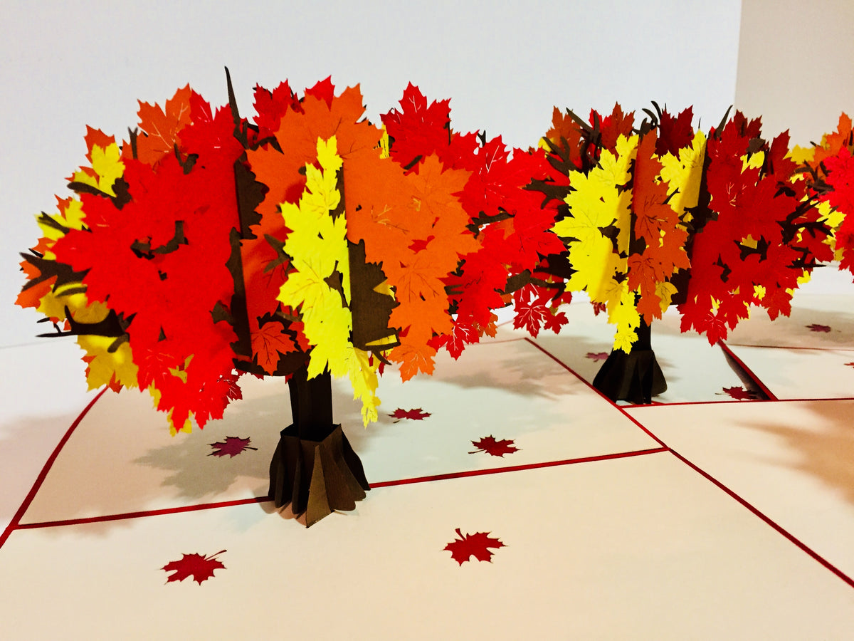 Autumn Japanese Maple Tree with Red - Origami Pop Cards 3D Pop Up Greeting Card Merry Christmas Thank You Handmade Best Wishes Blank Card Gift Happy Holidays Celebrate the Special Day Moment with Family and Friends
