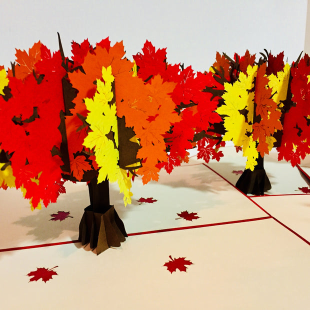 Autumn Japanese Maple Tree with Red - Origami Pop Cards 3D Pop Up Greeting Card Merry Christmas Thank You Handmade Best Wishes Blank Card Gift Happy Holidays Celebrate the Special Day Moment with Family and Friends