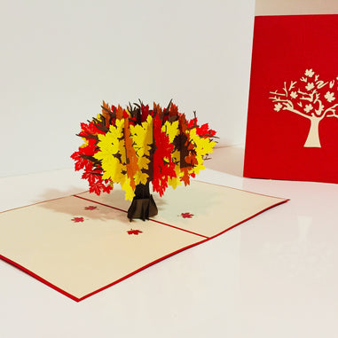 Autumn Japanese Maple Tree with Red - Origami Pop Cards 3D Pop Up Greeting Card Merry Christmas Thank You Handmade Best Wishes Blank Card Gift Happy Holidays Celebrate the Special Day Moment with Family and Friends