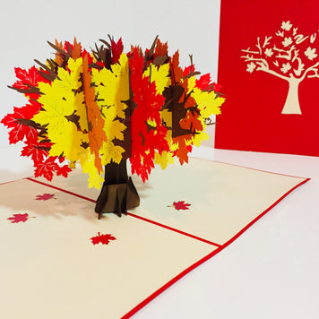 Autumn Japanese Maple Tree with Red - Origami Pop Cards 3D Pop Up Greeting Card Merry Christmas Thank You Handmade Best Wishes Blank Card Gift Happy Holidays Celebrate the Special Day Moment with Family and Friends