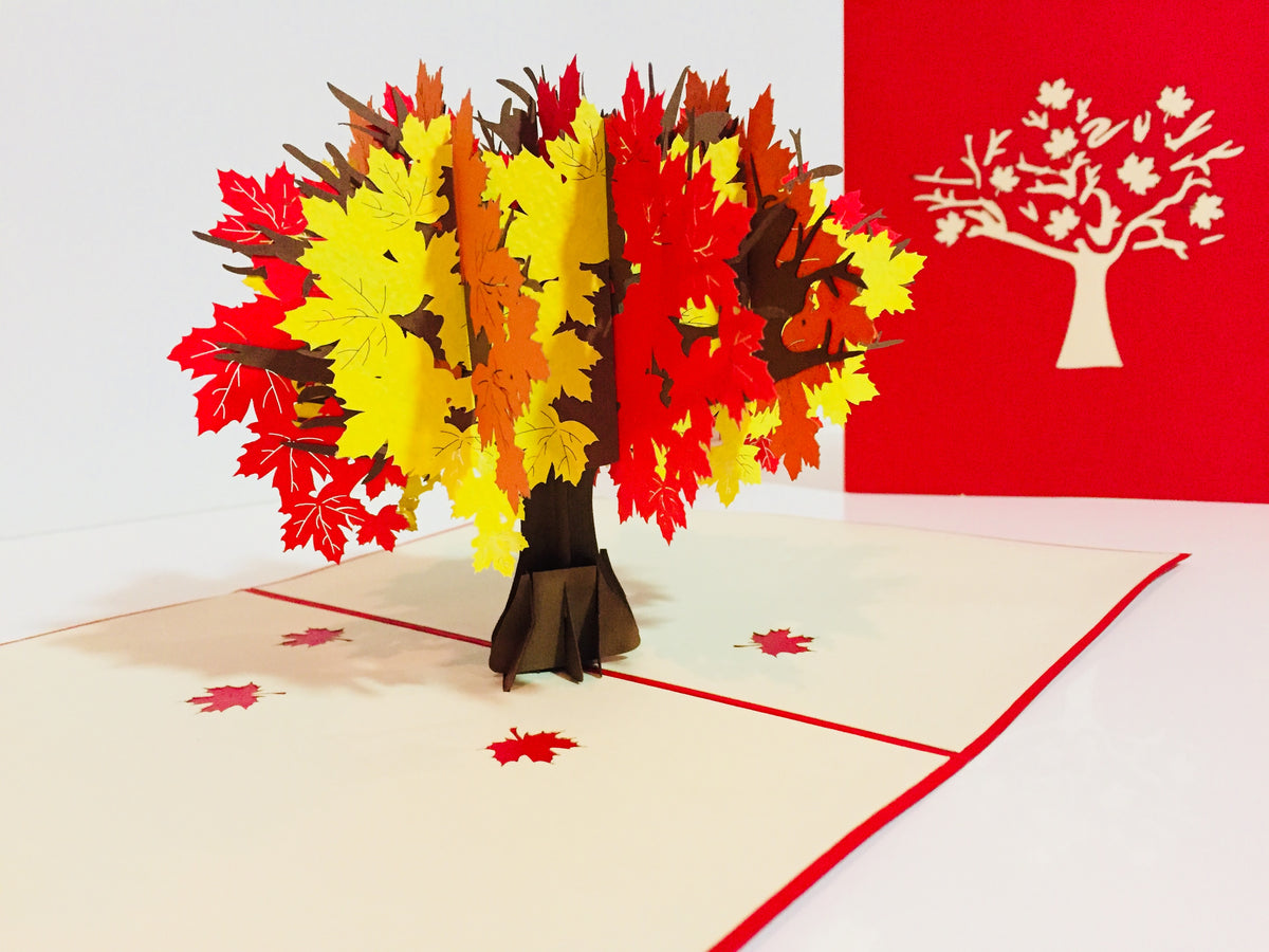 Autumn Japanese Maple Tree with Red - Origami Pop Cards 3D Pop Up Greeting Card Merry Christmas Thank You Handmade Best Wishes Blank Card Gift Happy Holidays Celebrate the Special Day Moment with Family and Friends