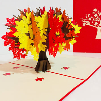 Autumn Japanese Maple Tree with Red - Origami Pop Cards 3D Pop Up Greeting Card Merry Christmas Thank You Handmade Best Wishes Blank Card Gift Happy Holidays Celebrate the Special Day Moment with Family and Friends