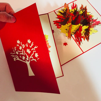 Autumn Japanese Maple Tree with Red - Origami Pop Cards 3D Pop Up Greeting Card Merry Christmas Thank You Handmade Best Wishes Blank Card Gift Happy Holidays Celebrate the Special Day Moment with Family and Friends