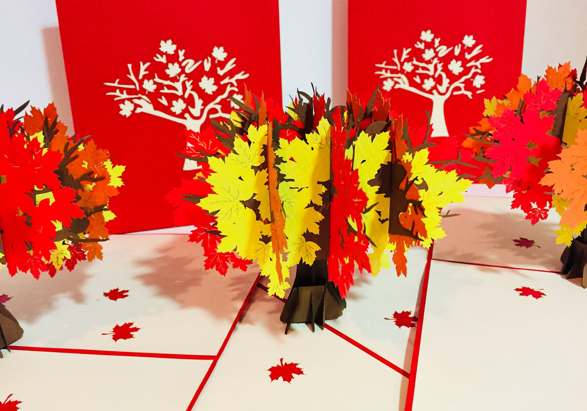 Autumn Japanese Maple Tree with Red - Origami Pop Cards 3D Pop Up Greeting Card Merry Christmas Thank You Handmade Best Wishes Blank Card Gift Happy Holidays Celebrate the Special Day Moment with Family and Friends