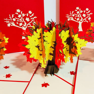 Autumn Japanese Maple Tree with Red - Origami Pop Cards 3D Pop Up Greeting Card Merry Christmas Thank You Handmade Best Wishes Blank Card Gift Happy Holidays Celebrate the Special Day Moment with Family and Friends