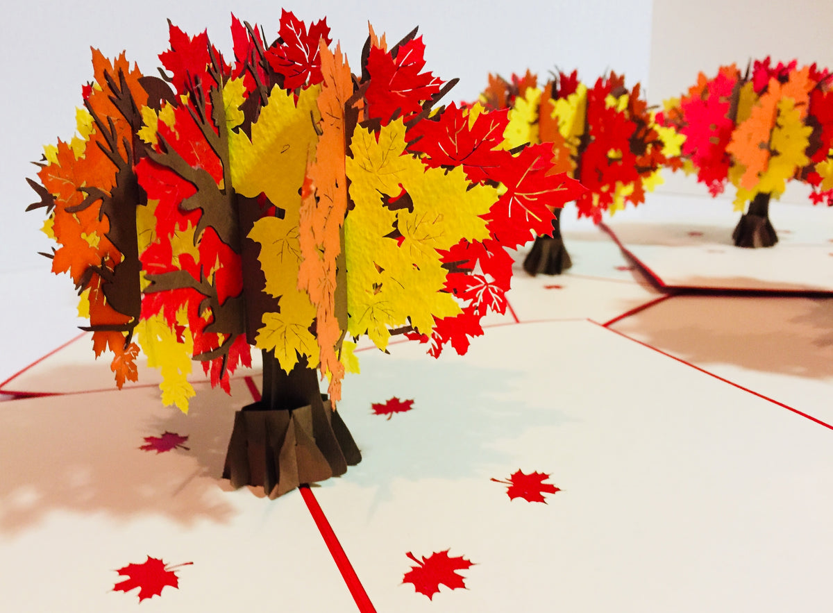 Autumn Japanese Maple Tree with Red - Origami Pop Cards 3D Pop Up Greeting Card Merry Christmas Thank You Handmade Best Wishes Blank Card Gift Happy Holidays Celebrate the Special Day Moment with Family and Friends
