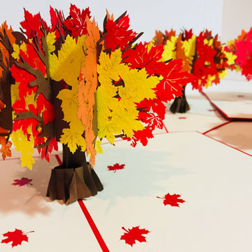 Autumn Japanese Maple Tree with Red - Origami Pop Cards 3D Pop Up Greeting Card Merry Christmas Thank You Handmade Best Wishes Blank Card Gift Happy Holidays Celebrate the Special Day Moment with Family and Friends