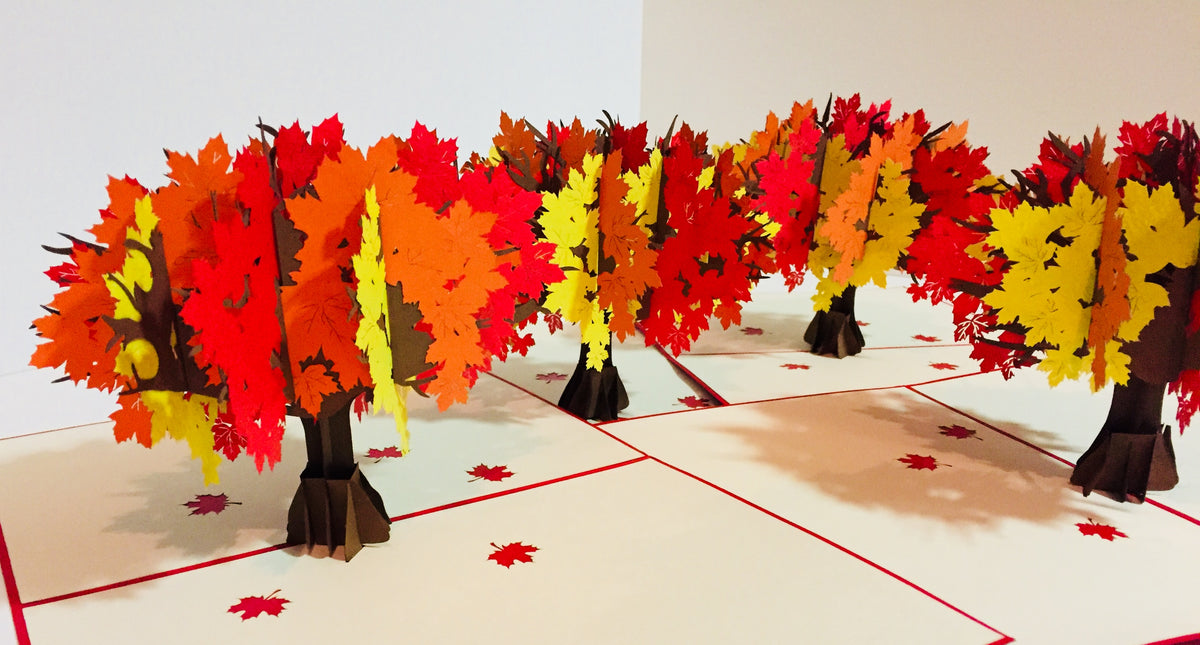 Autumn Japanese Maple Tree with Red - Origami Pop Cards 3D Pop Up Greeting Card Merry Christmas Thank You Handmade Best Wishes Blank Card Gift Happy Holidays Celebrate the Special Day Moment with Family and Friends