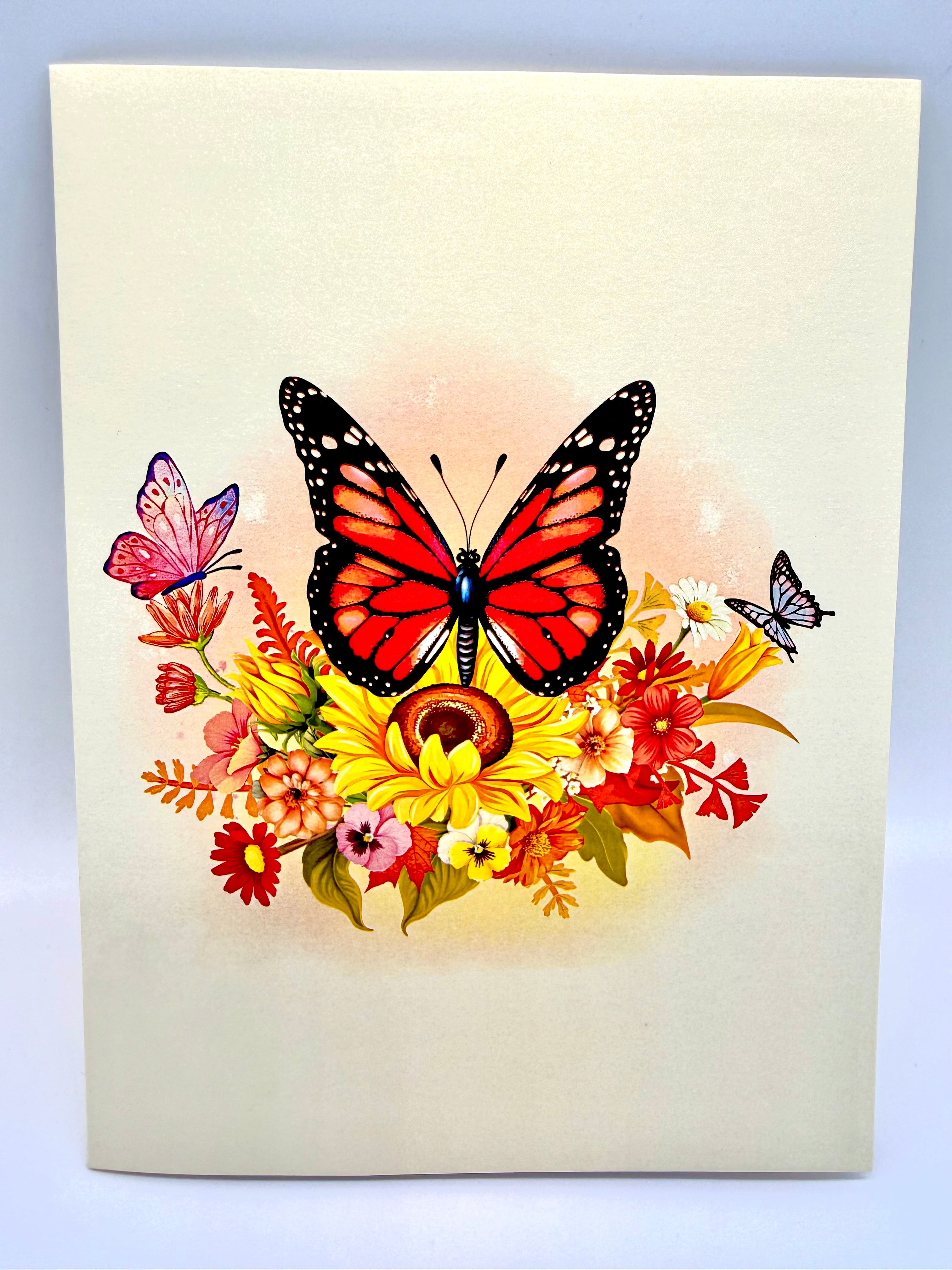 Autumn Sunflower Garden with Butterflies Origami Pop Cards 3D Pop Up Greeting Card Happy Birthday Thank You Handmade Gift Thinking of You Blank Card for Any Occasion Happy Mother's Day Happy Father's Celebrate the Beauty of Flower and Butterflies