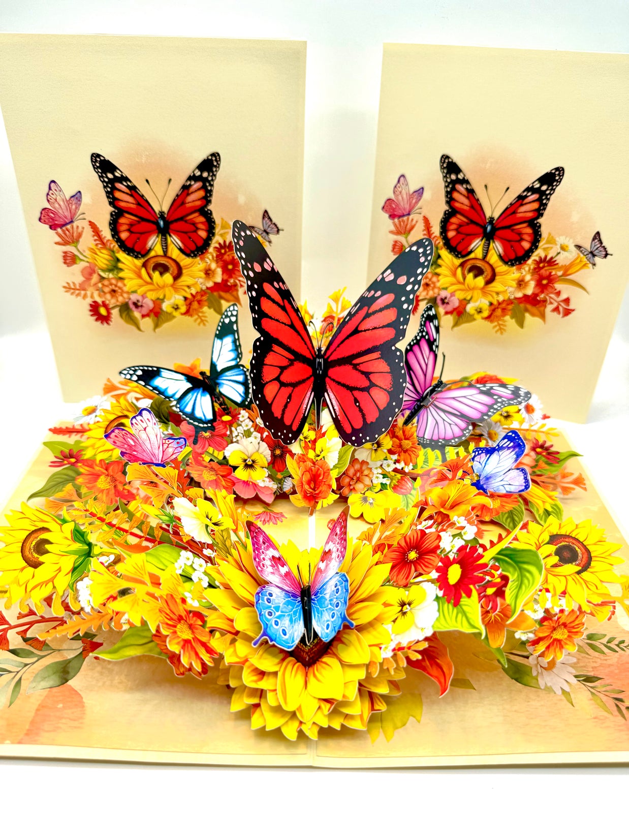 Autumn Sunflower Garden with Butterflies Origami Pop Cards 3D Pop Up Greeting Card Happy Birthday Thank You Handmade Gift Thinking of You Blank Card for Any Occasion Happy Mother's Day Happy Father's Celebrate the Beauty of Flower and Butterflies
