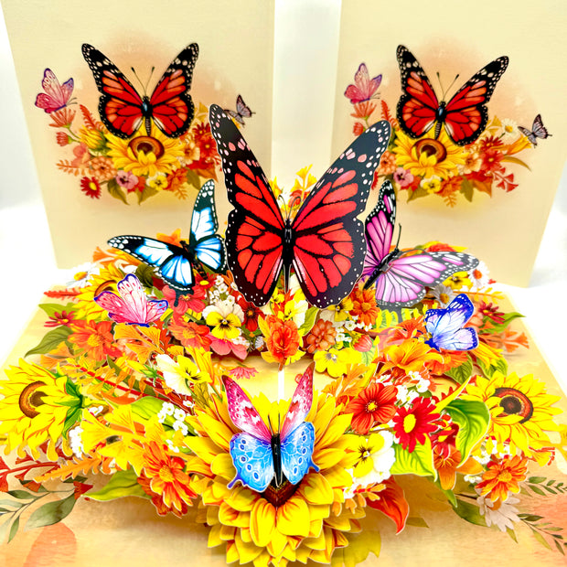 Autumn Sunflower Garden with Butterflies Origami Pop Cards 3D Pop Up Greeting Card Happy Birthday Thank You Handmade Gift Thinking of You Blank Card for Any Occasion Happy Mother's Day Happy Father's Celebrate the Beauty of Flower and Butterflies