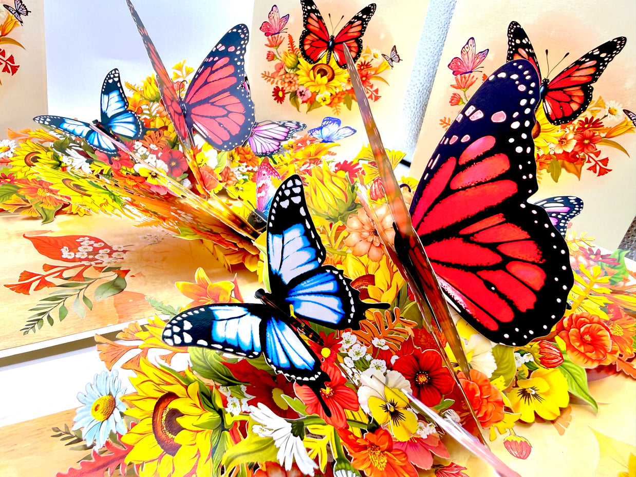 Autumn Sunflower Garden with Butterflies Origami Pop Cards 3D Pop Up Greeting Card Happy Birthday Thank You Handmade Gift Thinking of You Blank Card for Any Occasion Happy Mother's Day Happy Father's Celebrate the Beauty of Flower and Butterflies