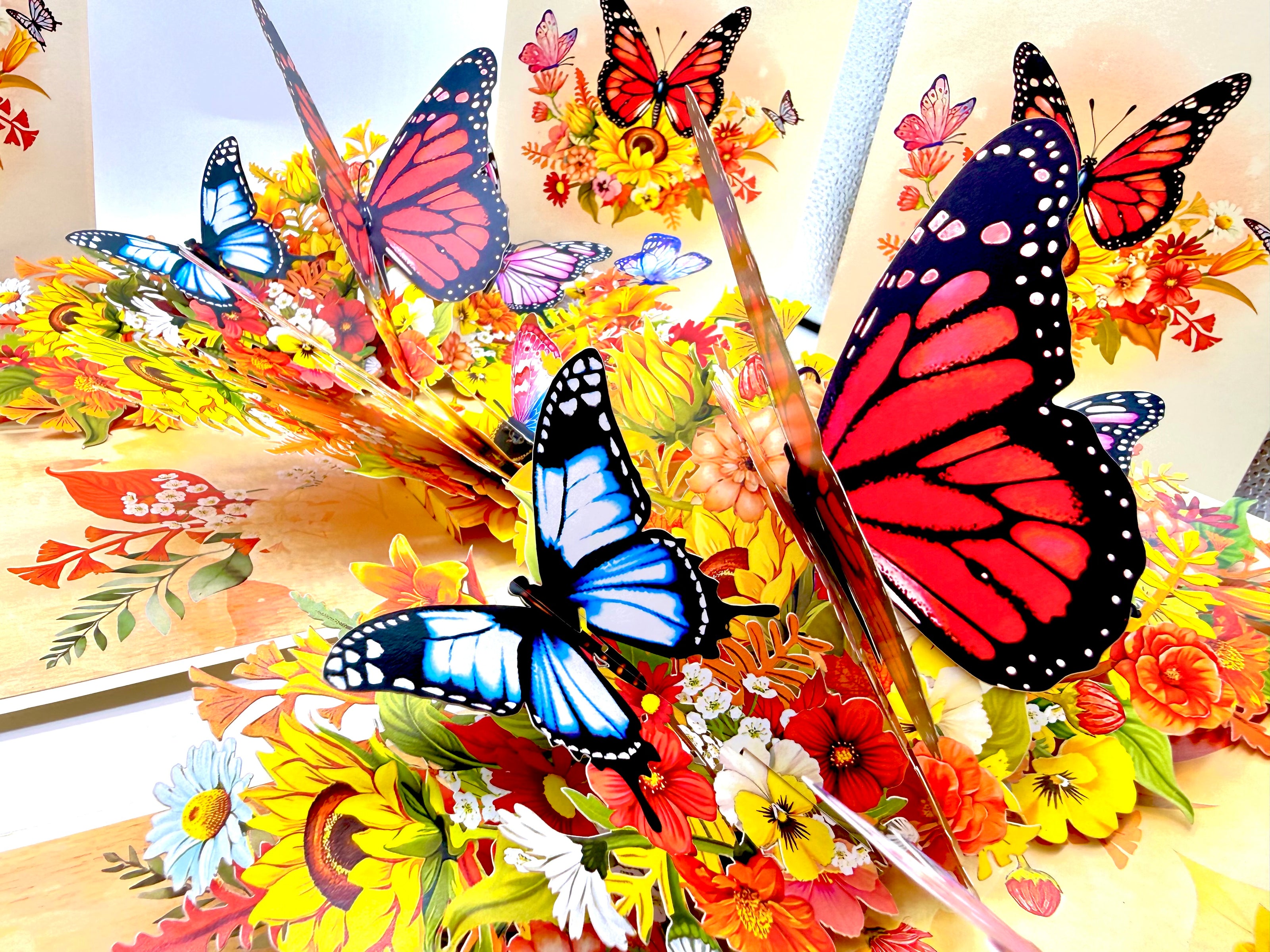 Autumn Sunflower Garden with Butterflies Origami Pop Cards 3D Pop Up Greeting Card Happy Birthday Thank You Handmade Gift Thinking of You Blank Card for Any Occasion Happy Mother's Day Happy Father's Celebrate the Beauty of Flower and Butterflies
