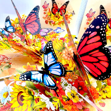 Autumn Sunflower Garden with Butterflies Origami Pop Cards 3D Pop Up Greeting Card Happy Birthday Thank You Handmade Gift Thinking of You Blank Card for Any Occasion Happy Mother's Day Happy Father's Celebrate the Beauty of Flower and Butterflies