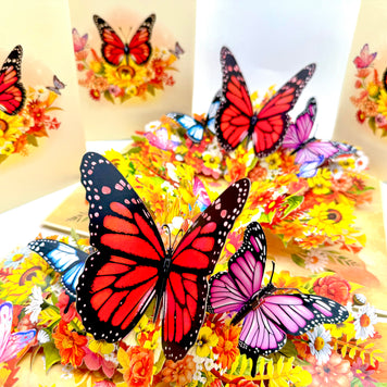 Autumn Sunflower Garden with Butterflies Origami Pop Cards 3D Pop Up Greeting Card Happy Birthday Thank You Handmade Gift Thinking of You Blank Card for Any Occasion Happy Mother's Day Happy Father's Celebrate the Beauty of Flower and Butterflies