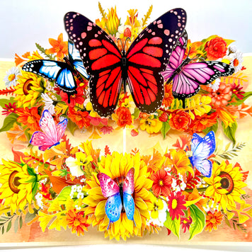 Autumn Sunflower Garden with Butterflies Origami Pop Cards 3D Pop Up Greeting Card Happy Birthday Thank You Handmade Gift Thinking of You Blank Card for Any Occasion Happy Mother's Day Happy Father's Celebrate the Beauty of Flower and Butterflies