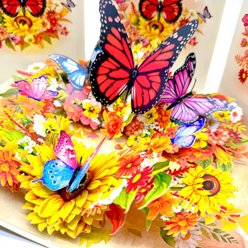 Autumn Sunflower Garden with Butterflies Origami Pop Cards 3D Pop Up Greeting Card Happy Birthday Thank You Handmade Gift Thinking of You Blank Card for Any Occasion Happy Mother's Day Happy Father's Celebrate the Beauty of Flower and Butterflies