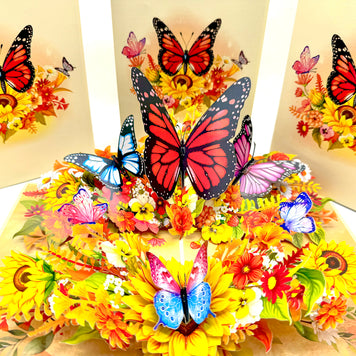 Autumn Sunflower Garden with Butterflies Origami Pop Cards 3D Pop Up Greeting Card Happy Birthday Thank You Handmade Gift Thinking of You Blank Card for Any Occasion Happy Mother's Day Happy Father's Celebrate the Beauty of Flower and Butterflies