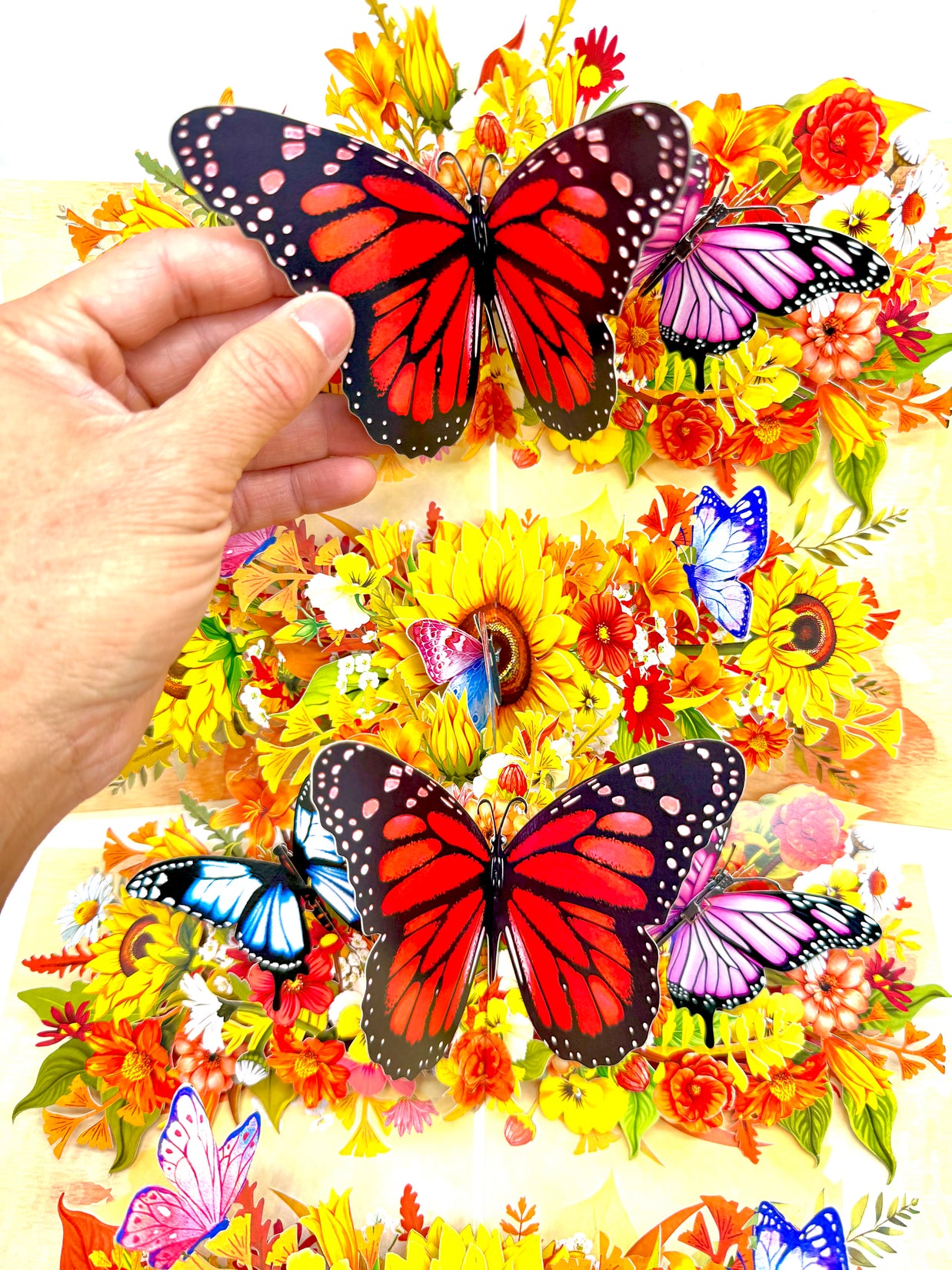 Autumn Sunflower Garden with Butterflies Origami Pop Cards 3D Pop Up Greeting Card Happy Birthday Thank You Handmade Gift Thinking of You Blank Card for Any Occasion Happy Mother's Day Happy Father's Celebrate the Beauty of Flower and Butterflies