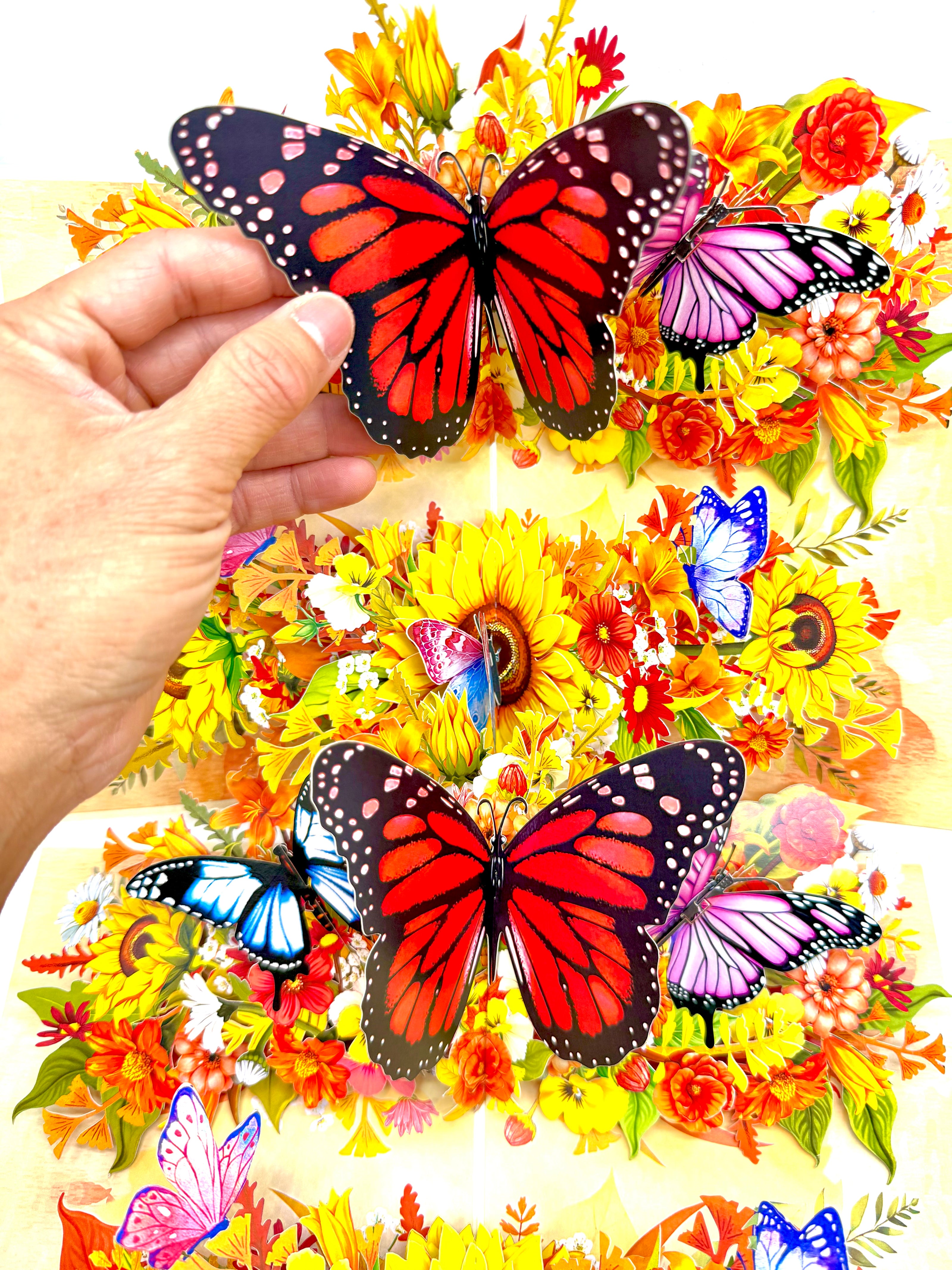 Autumn Sunflower Garden with Butterflies Origami Pop Cards 3D Pop Up Greeting Card Happy Birthday Thank You Handmade Gift Thinking of You Blank Card for Any Occasion Happy Mother's Day Happy Father's Celebrate the Beauty of Flower and Butterflies